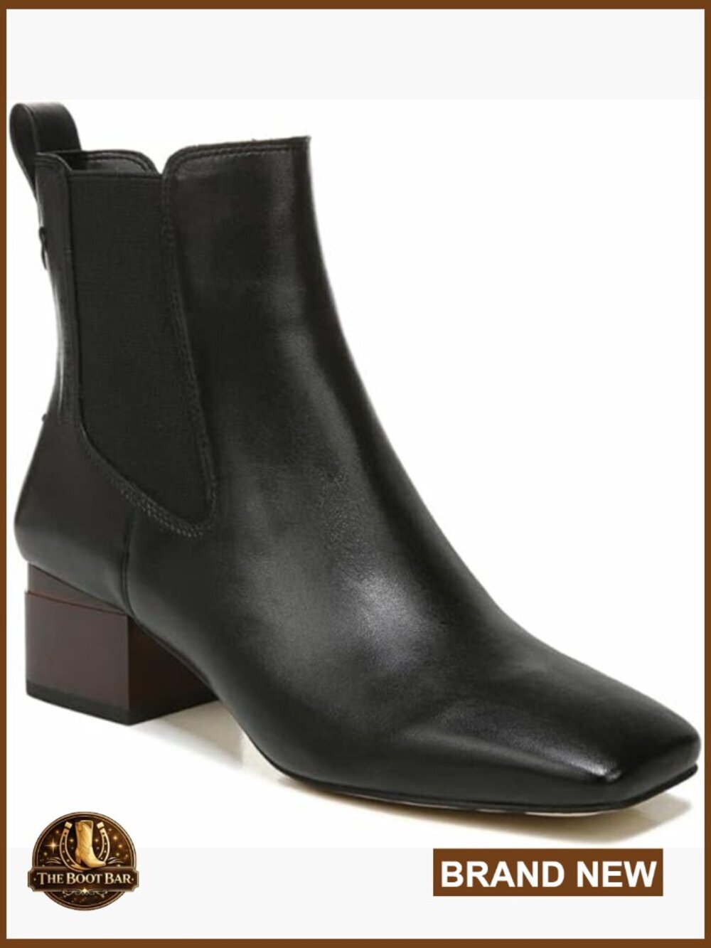 Square Toe Ankle Bootie with Stretch Panels and Block Heel